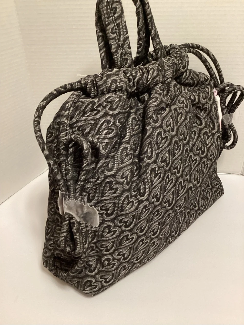 Wildfox Charcoal Heart Jacquard Drawstring Backpack, NWT